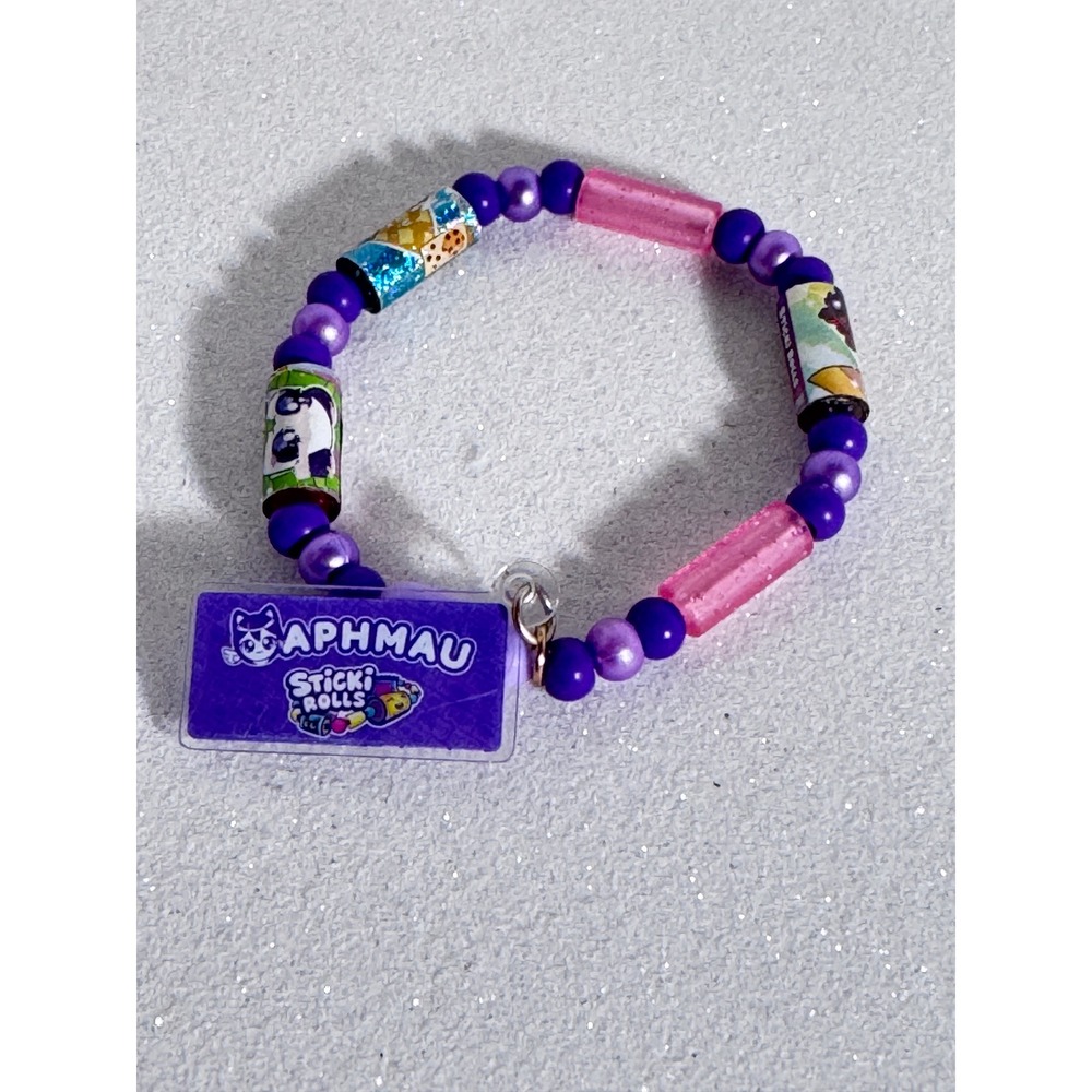 Aphmau Sticki Rolls Beaded Bracelet Purple Pink Glitter Character Charm Jewelry